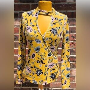 Current Project Velvet Floral Cut Out Fitted Top Size L In Mustard Yellow